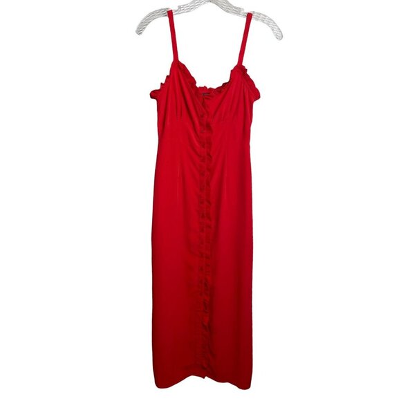 TopShop Red Button Down Ruffle Trim Dress Travel Vacation Womens Sz 2 NWOT - Picture 2 of 8